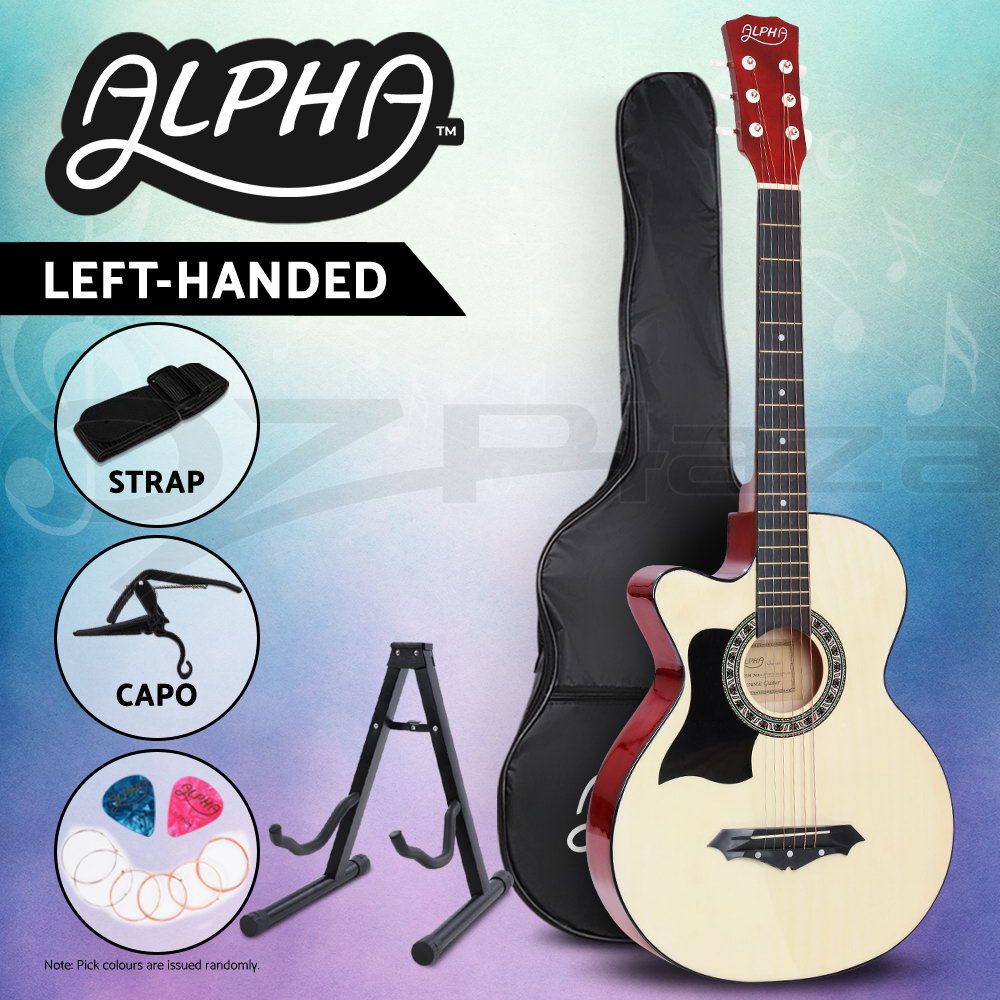 Alpha 38” Inch Acoustic Guitar Classical Wooden Folk Strings Capo Right/Left - Picture 17 of 19