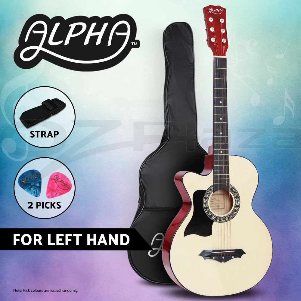 Alpha 38” Inch Acoustic Guitar Classical Wooden Folk Strings Capo Right/Left - Picture 16 of 19