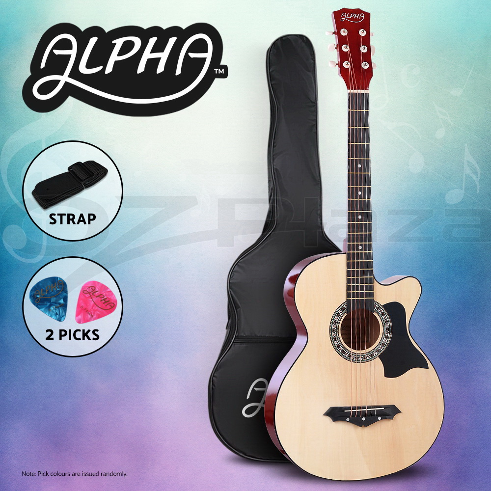 Alpha 38” Inch Acoustic Guitar Classical Wooden Folk Strings Capo Right/Left - Picture 18 of 19