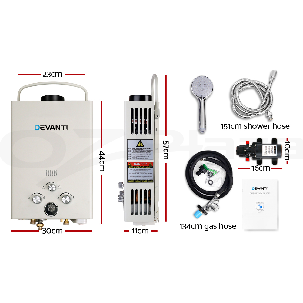 Devanti Instant Gas Hot Water System Heater Portable Shower LPG Caravan