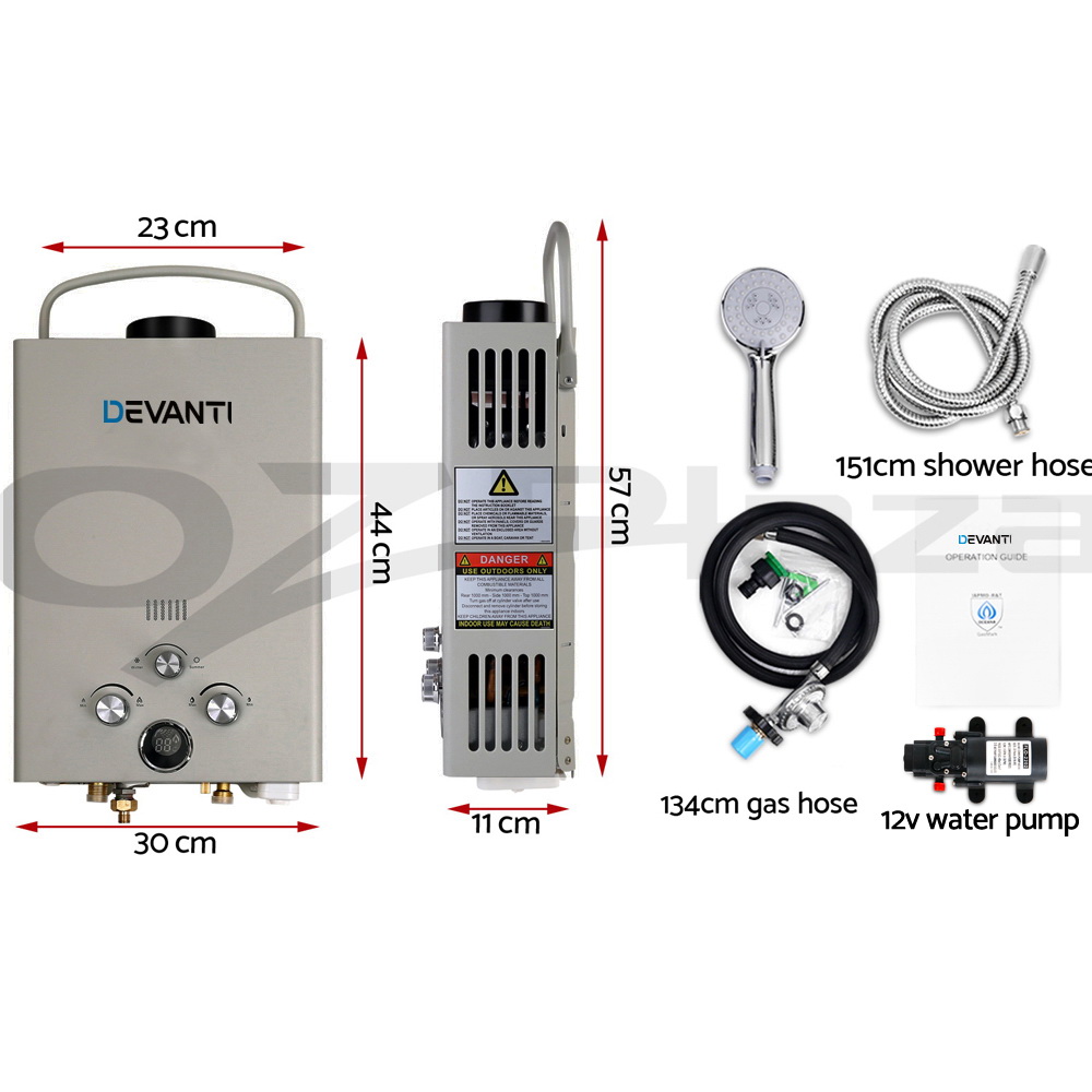 Devanti Instant Gas Hot Water System Heater Portable Shower LPG Caravan
