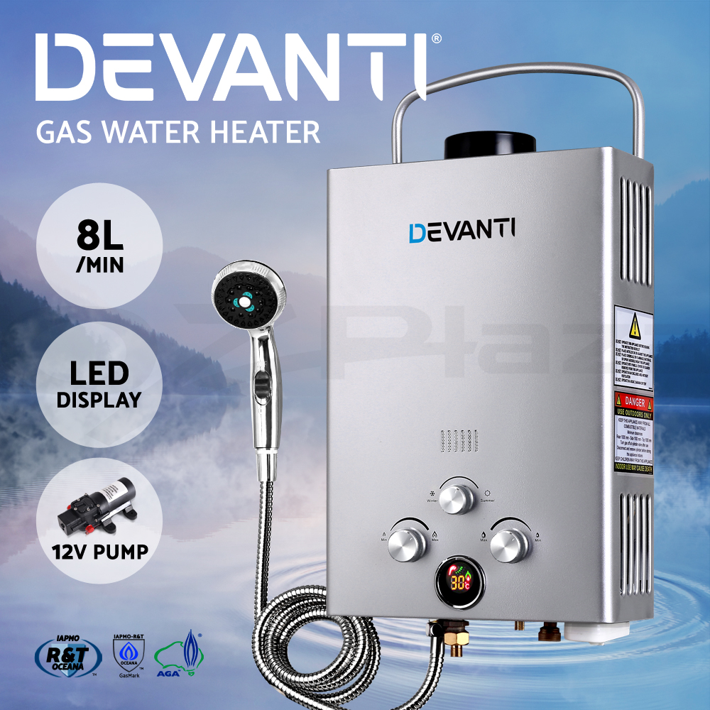 Devanti Instant Gas Hot Water System Heater Portable Shower LPG Caravan 4WD  Pump | eBay