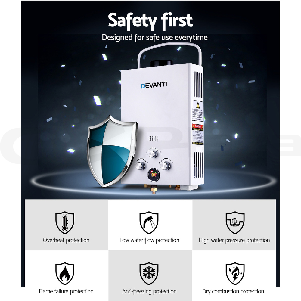 Devanti Instant Gas Hot Water System Heater Portable Shower LPG Caravan