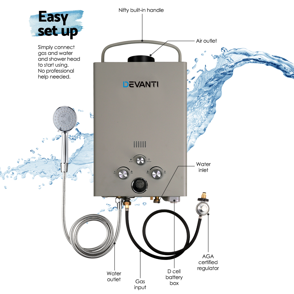 Devanti Gas Hot Water Heater Portable Shower Pump Camping LPG Caravan Outdoor eBay