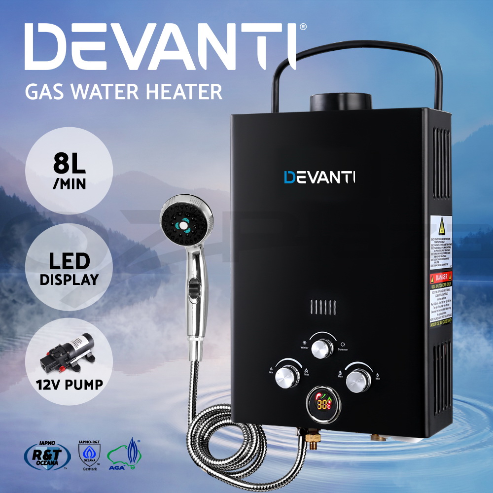 Devanti Gas Hot Water Heater Portable Shower Pump Camping LPG Caravan Outdoor - Picture 23 of 99