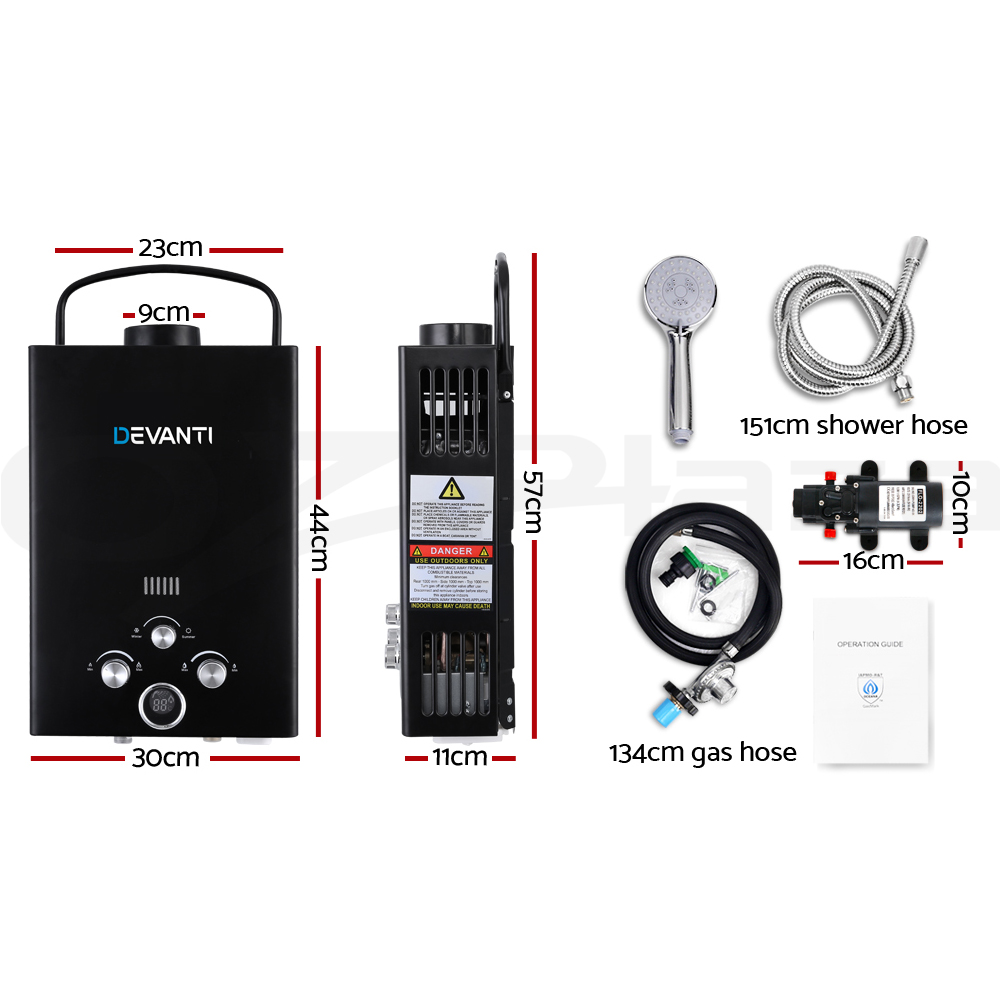 Devanti Gas Hot Water Heater Portable Shower Pump Camping LPG Caravan Outdoor - Picture 24 of 99