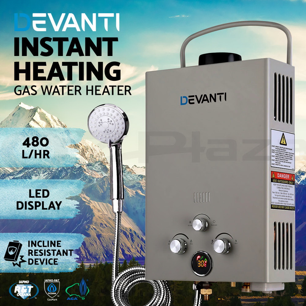 Devanti Gas Hot Water Heater Portable Shower Camping LPG Caravan