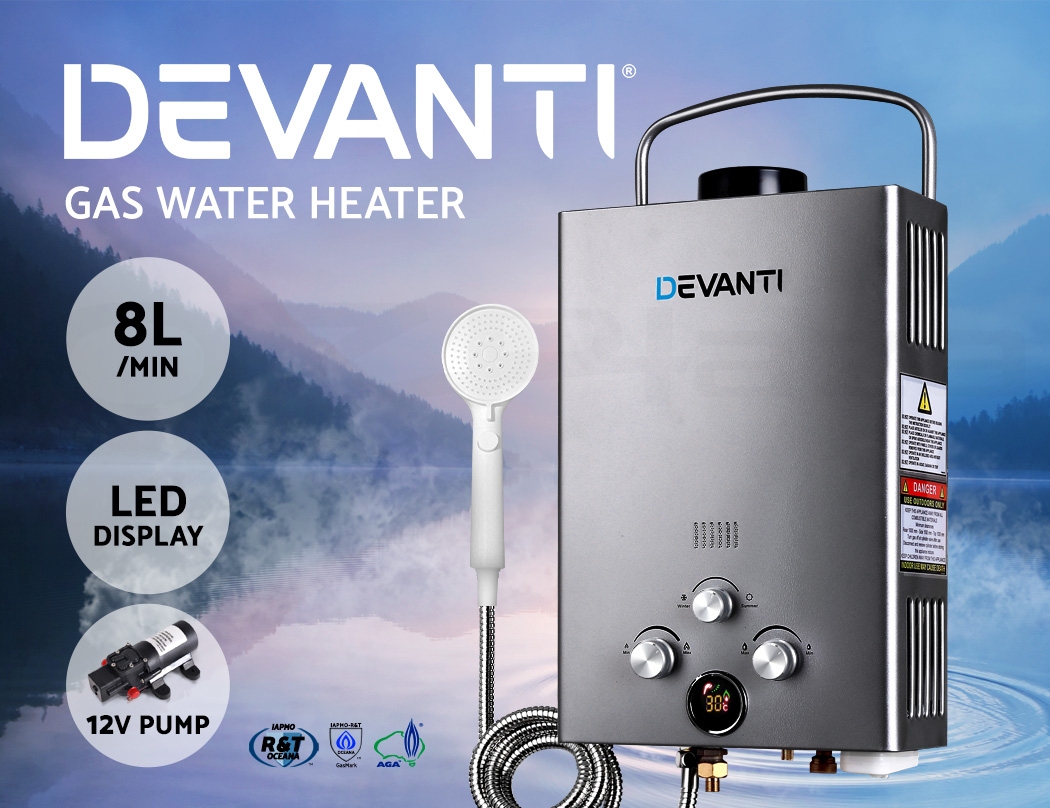 DEVANTi Outdoor Gas Hot Water Heater Portable Shower Camping LPG
