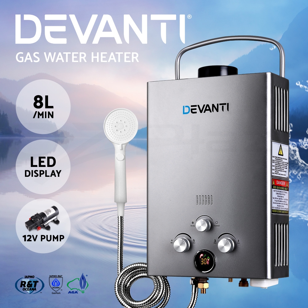 Devanti Gas Hot Water Heater Portable Shower Pump Camping LPG Caravan Outdoor - Picture 45 of 99