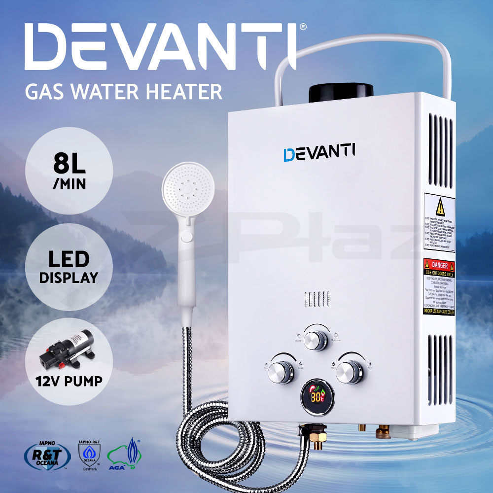 Devanti Gas Hot Water Heater Portable Shower Pump Camping LPG Caravan Outdoor - Picture 89 of 99
