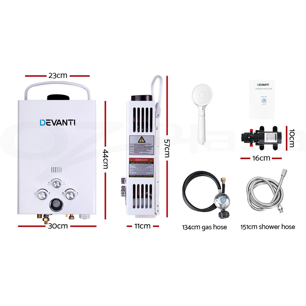 Devanti Gas Hot Water Heater Portable Shower Pump Camping LPG Caravan Outdoor - Picture 99 of 99