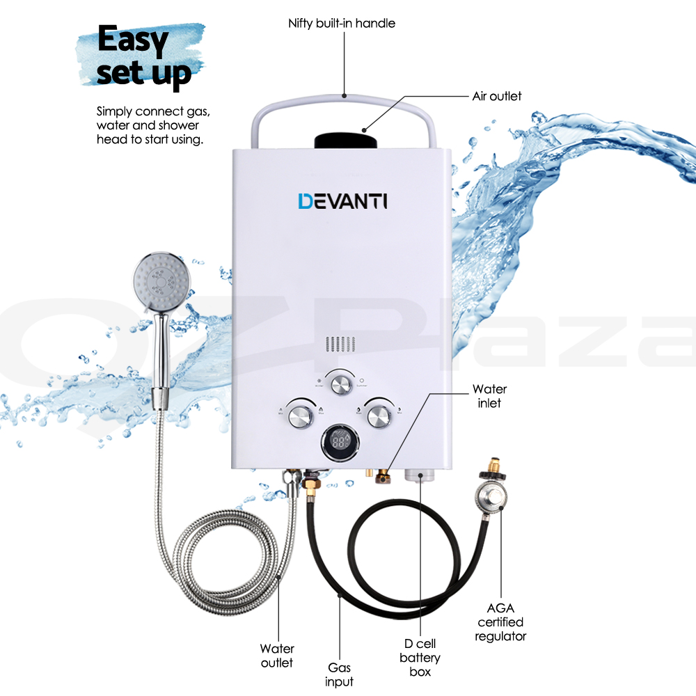 Devanti Gas Hot Water Heater Portable Shower Camping LPG Caravan 4WD