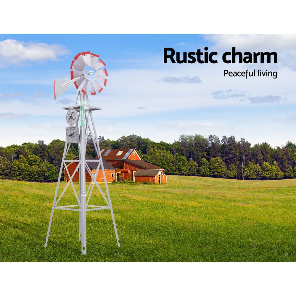 Gardeon 4/6/8FT Garden Windmill Metal Ornaments Outdoor Decor ...