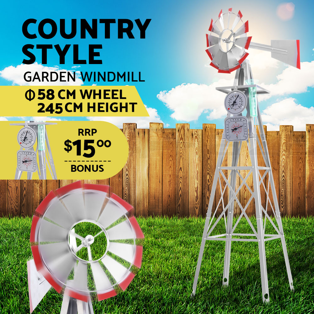 Gardeon 4/6/8FT Garden Windmill Metal Ornaments Outdoor Decor