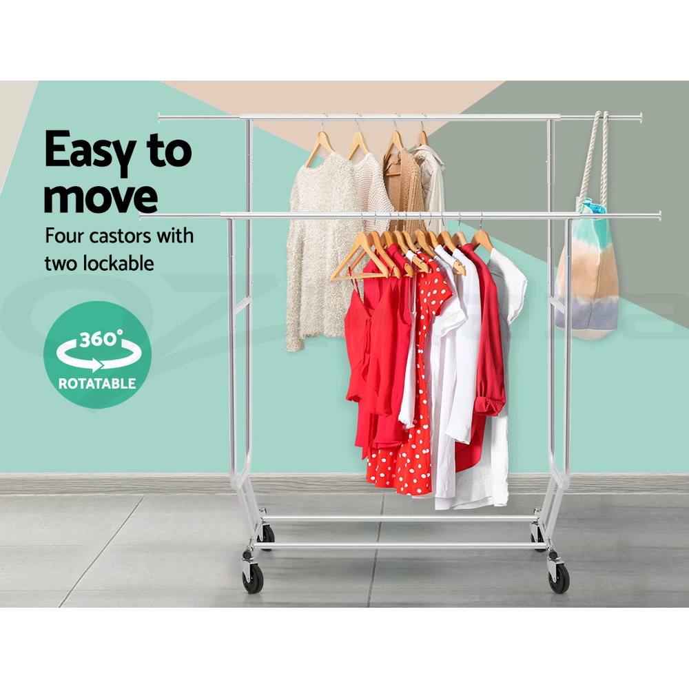 Artiss Clothes Coat Garment Rack Stand Rolling Hanger Airer Portable Adjustable - Picture 19 of 32