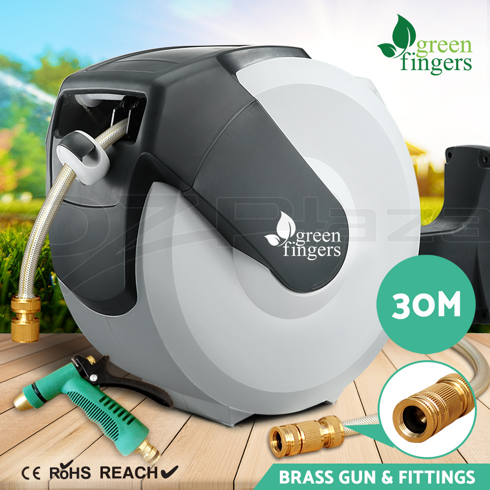 Greenfingers Hose Reel Water 30M Retractable Garden Brass Spray Gun
