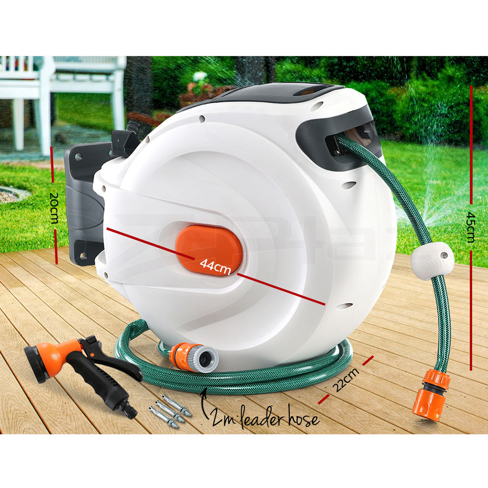 Greenfingers 20M Retractable Water Hose Reel Garden Spray Gun Storage