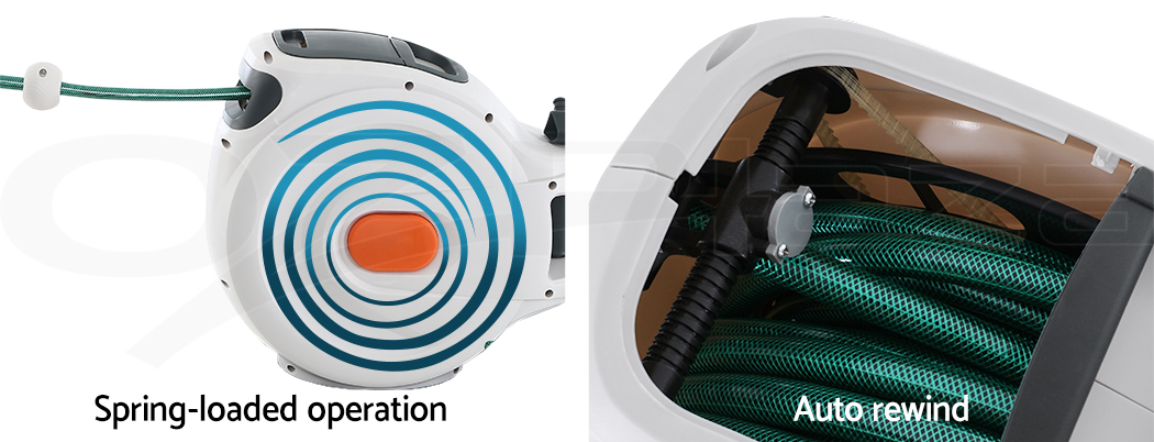 Greenfingers Retractable Hose Reel 30M Garden Water Spray Gun Auto