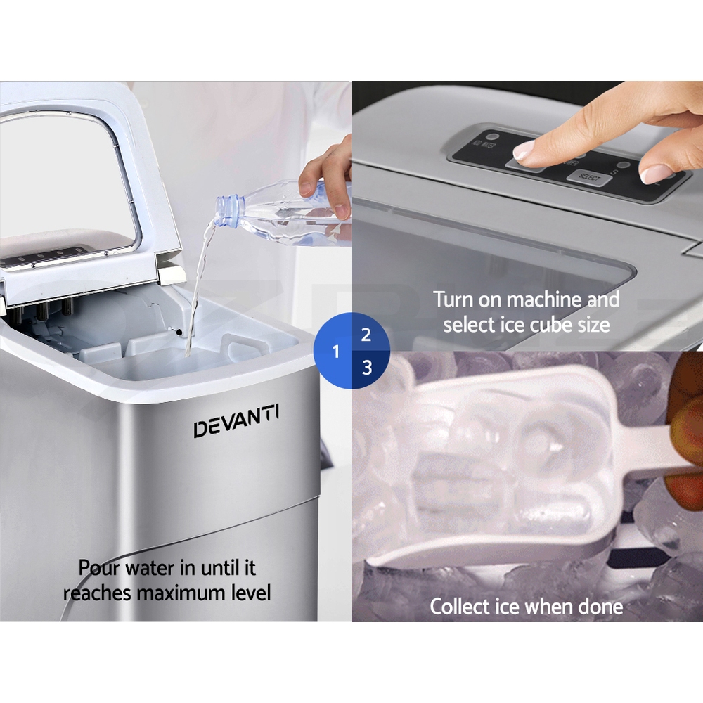 Devanti Ice Maker Machine Commercial Portable Ice Cube Tray Bar Countertop Party - Picture 40 of 44