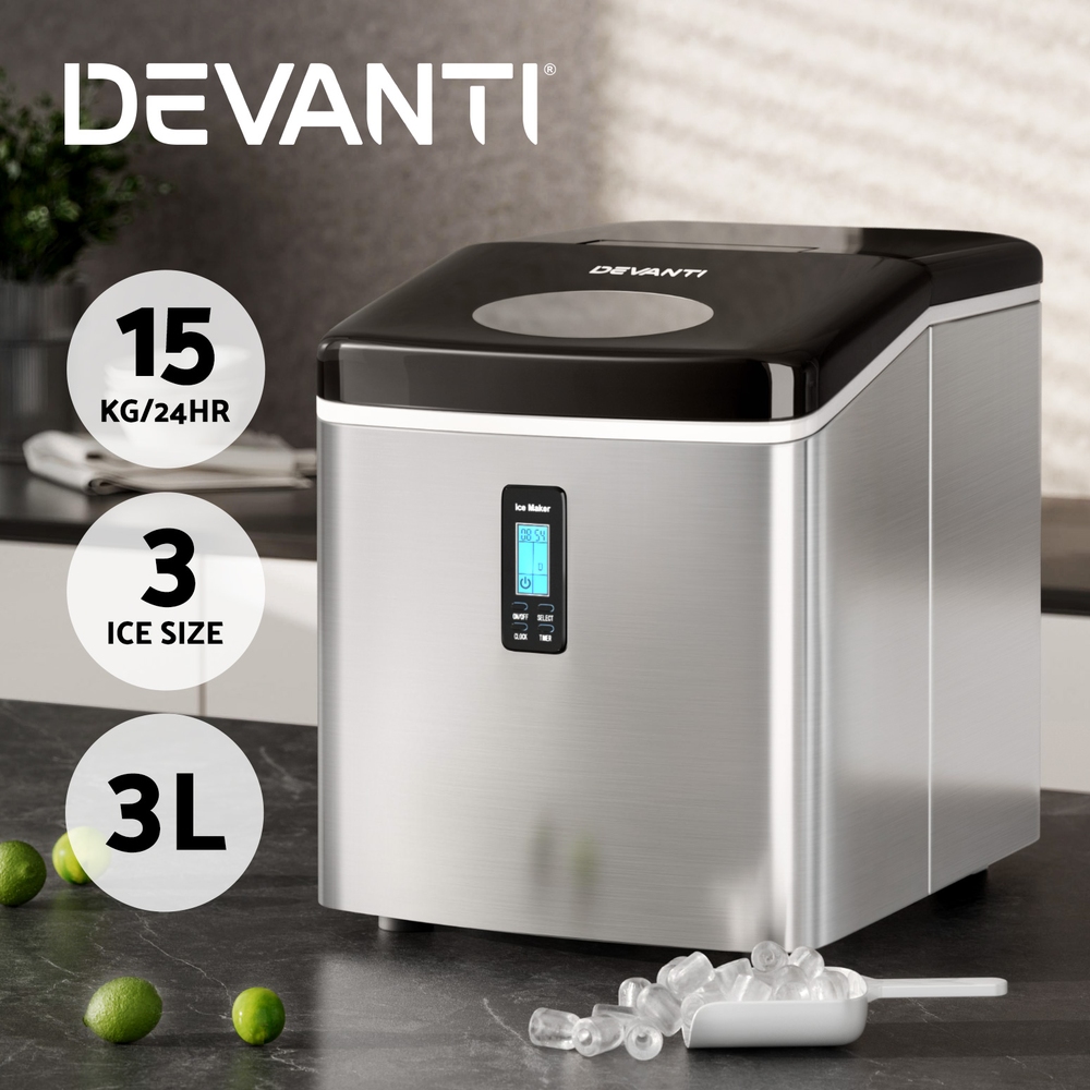Devanti Ice Maker Machine Commercial Stainless Steel Portable Ice Cube
