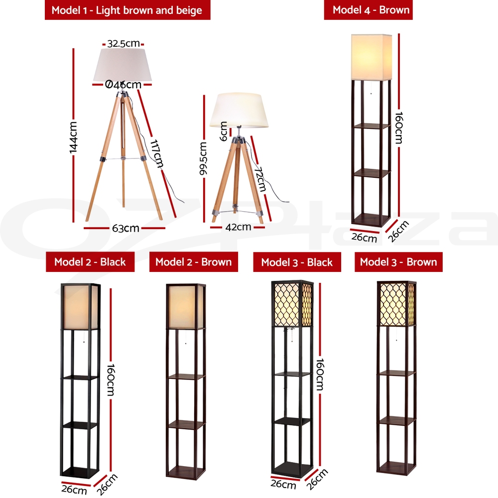 Artiss Shelf Tripod Floor Lamp Modern LED Storage Shelves Stand Reading