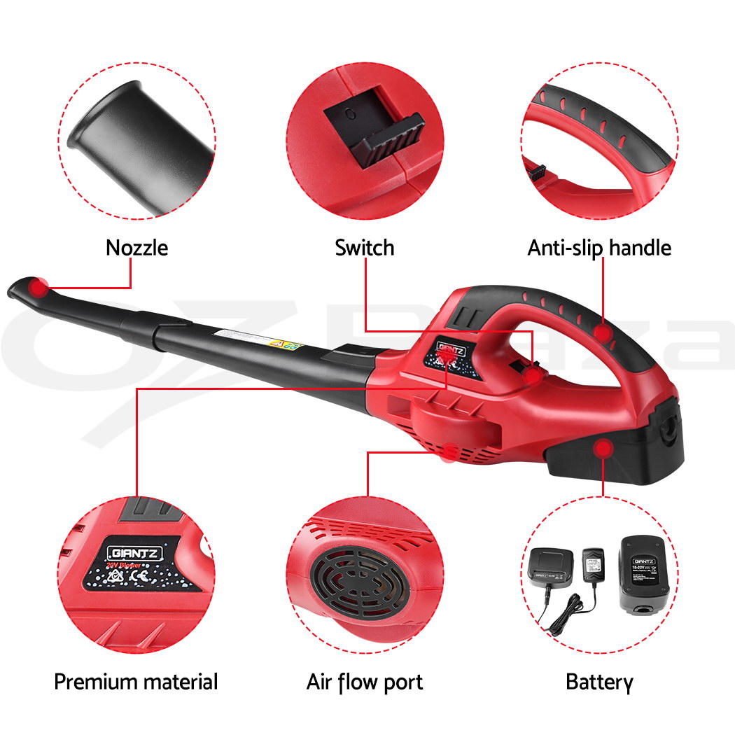 Giantz 20V Cordless Leaf Blower Lithium Electric Battery Nozzles 2