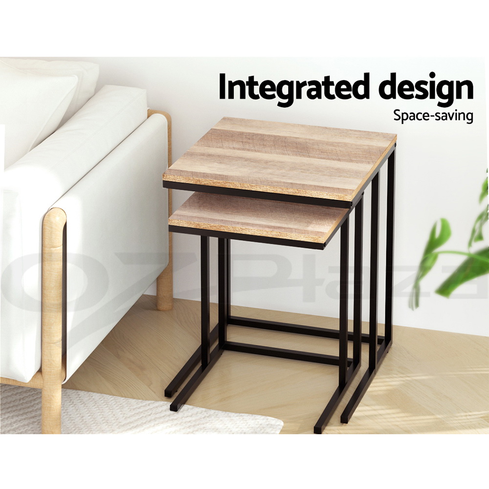 Artiss Coffee Table Side Tables Set of 2 Nesting Table Wooden Top Rustic Vintage - Picture 15 of 18