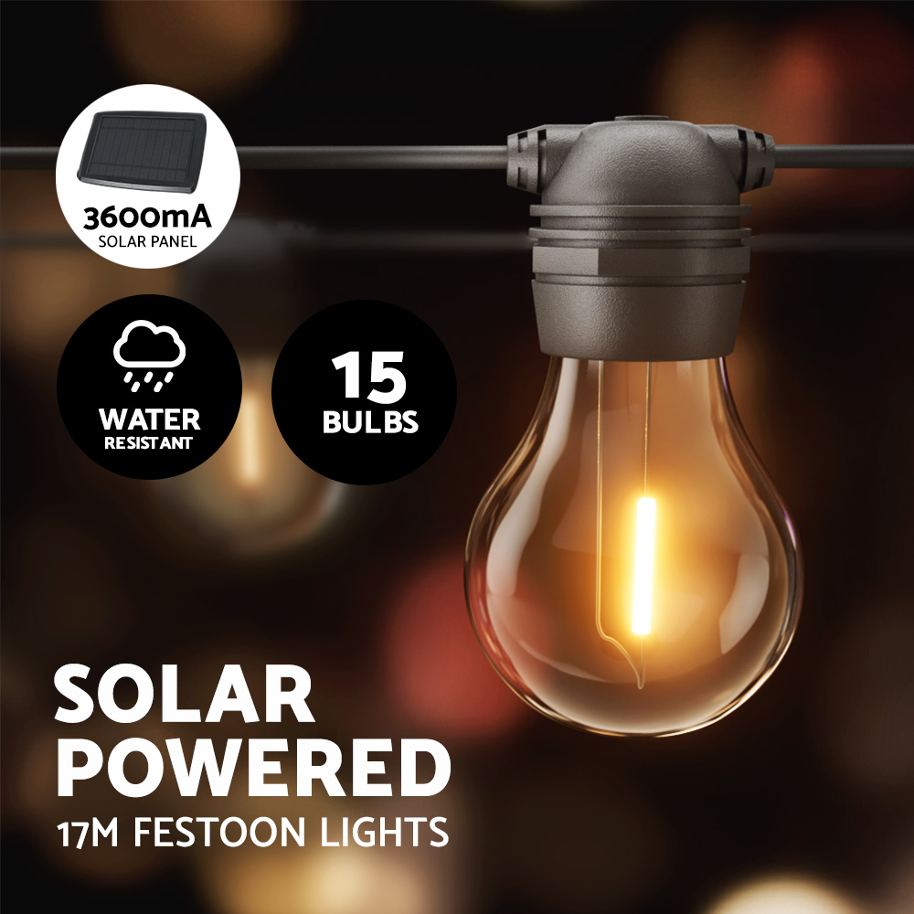 17m Festoon Lights Solar Powered String LED Waterproof Outdoor - Picture 10 of 19
