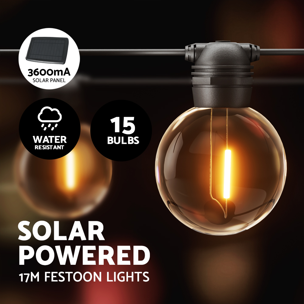 17m Festoon Lights Solar Powered String LED Waterproof Outdoor - Picture 14 of 19