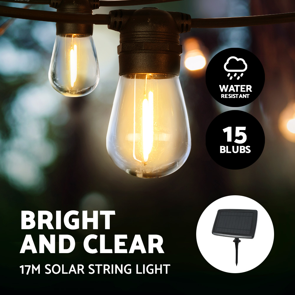 17m Festoon Lights Solar Powered String LED Waterproof Outdoor - Picture 16 of 19