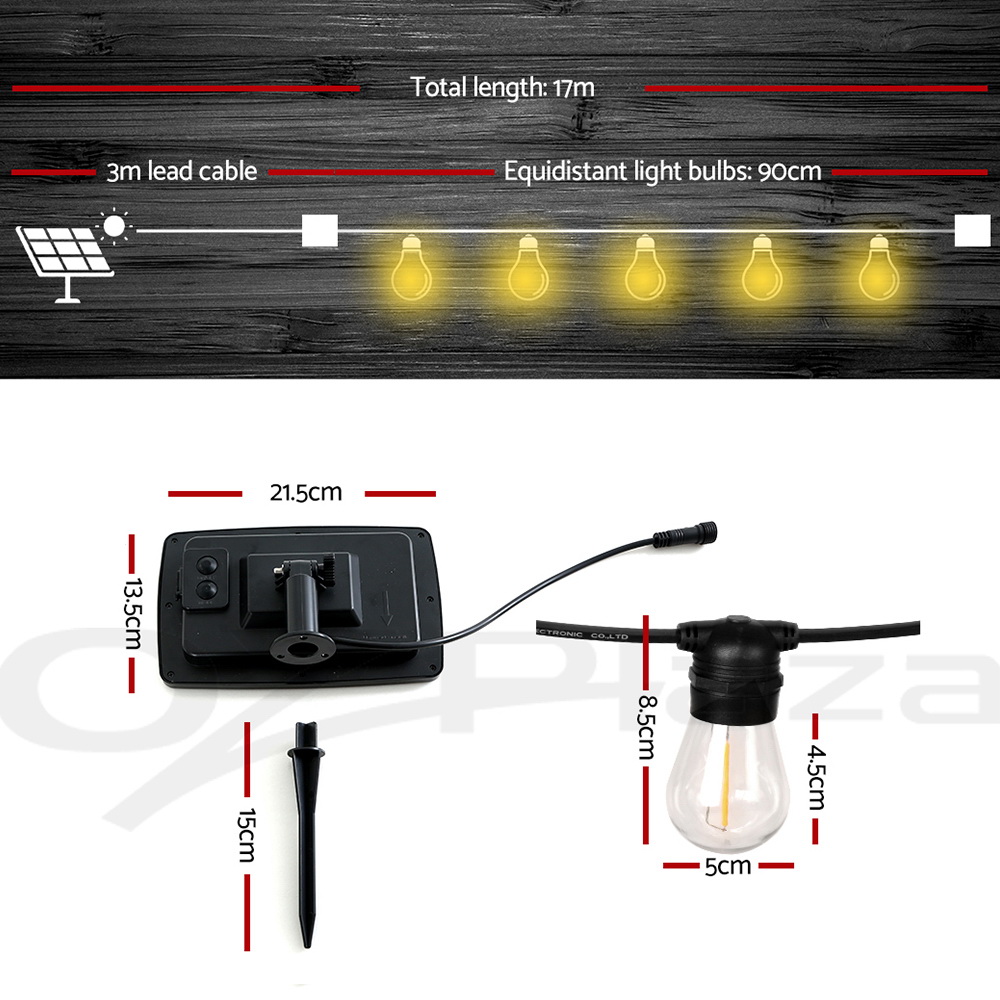 17m Festoon Lights Solar Powered String LED Waterproof Outdoor - Picture 17 of 19