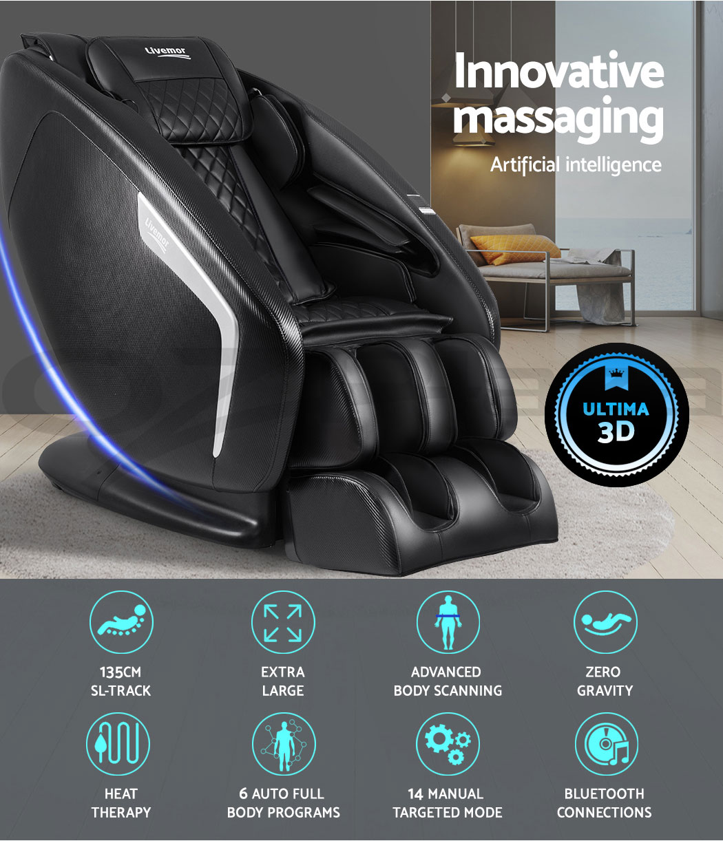 Livemor 3D Electric Massage Chair Shiatsu Kneading Massager Zero