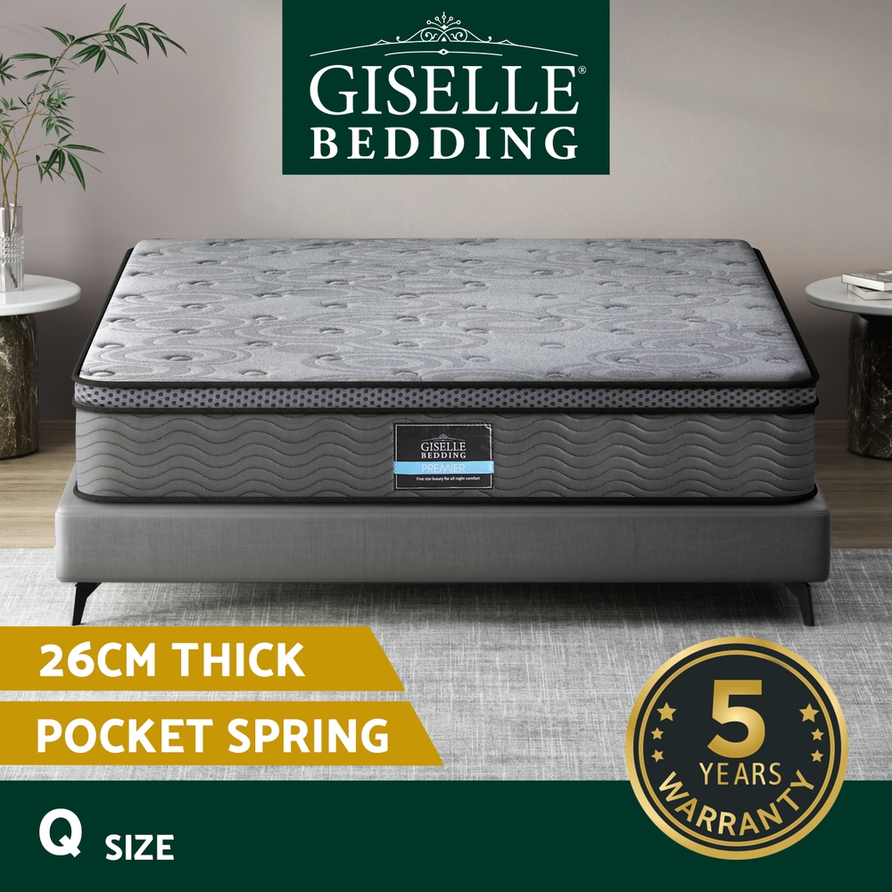 Giselle Mattress Queen Double King Single Bed Euro Top Pocket Spring Firm Foam - Picture 26 of 39