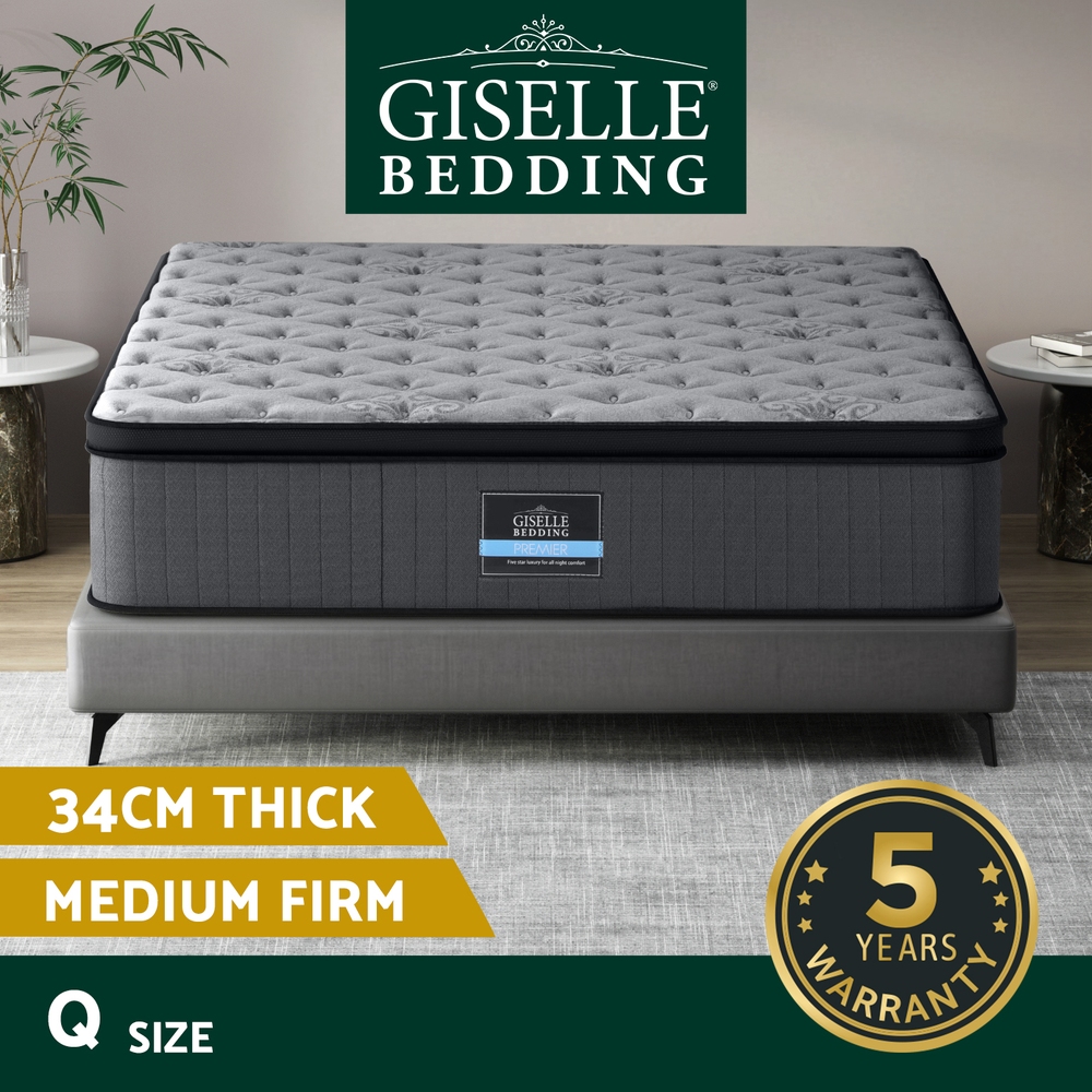 Giselle Mattress Queen Double King Single Bed Euro Top Pocket Spring Firm Foam - Picture 36 of 39