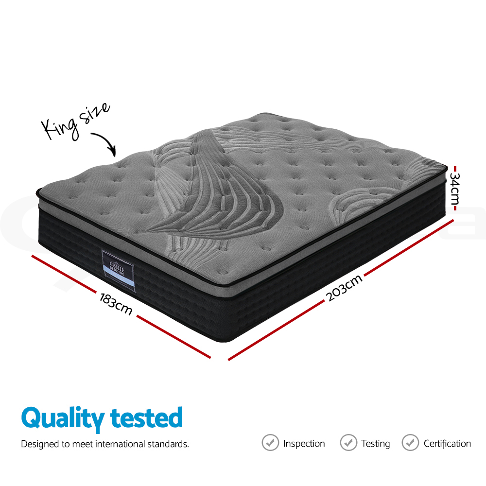 Giselle Mattress Queen Double King Single Bed Pocket Spring Foam Bamboo 34cm - Picture 15 of 21