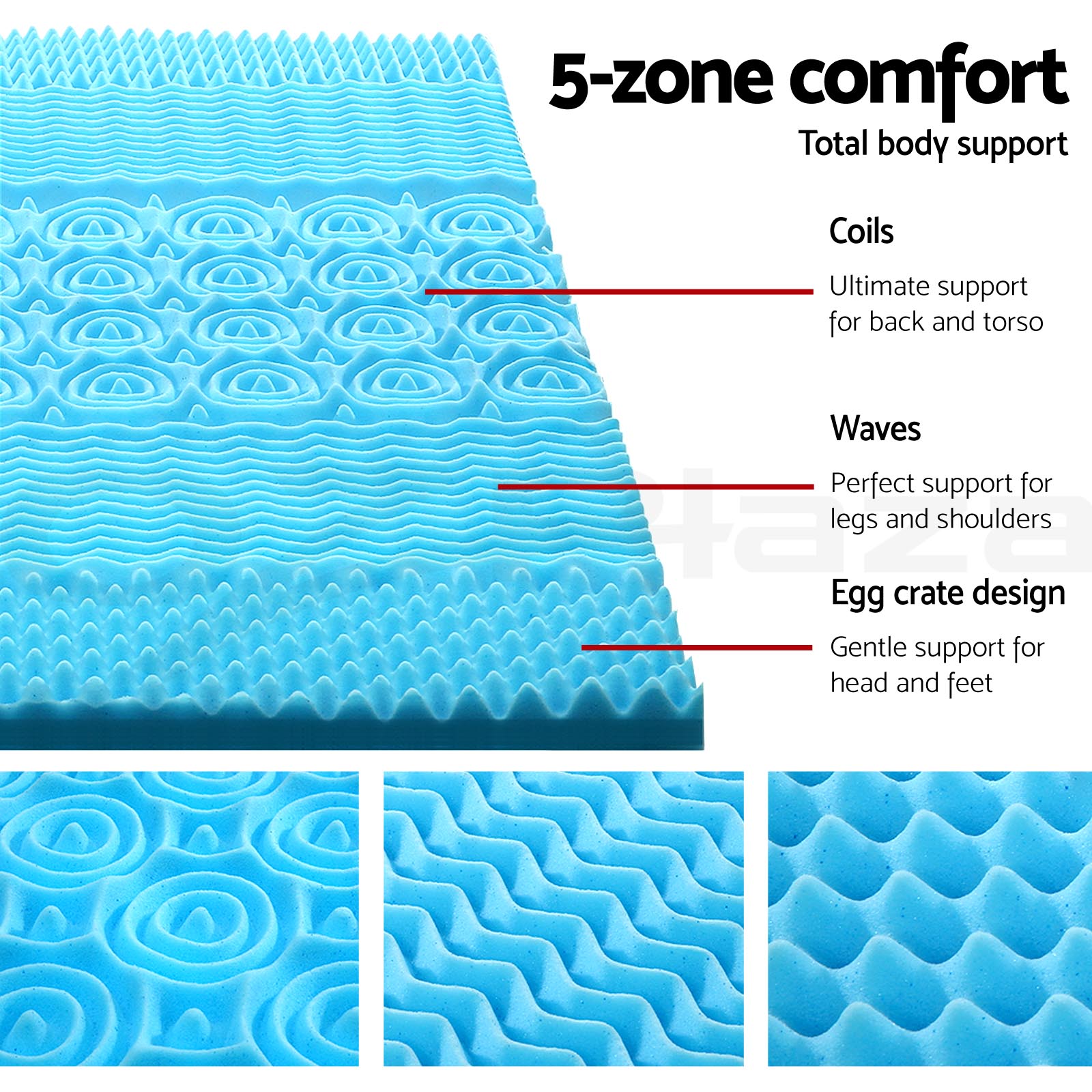 Giselle Bedding Memory Foam Mattress Topper COOL GEL BAMBOO 5CM 5Zone