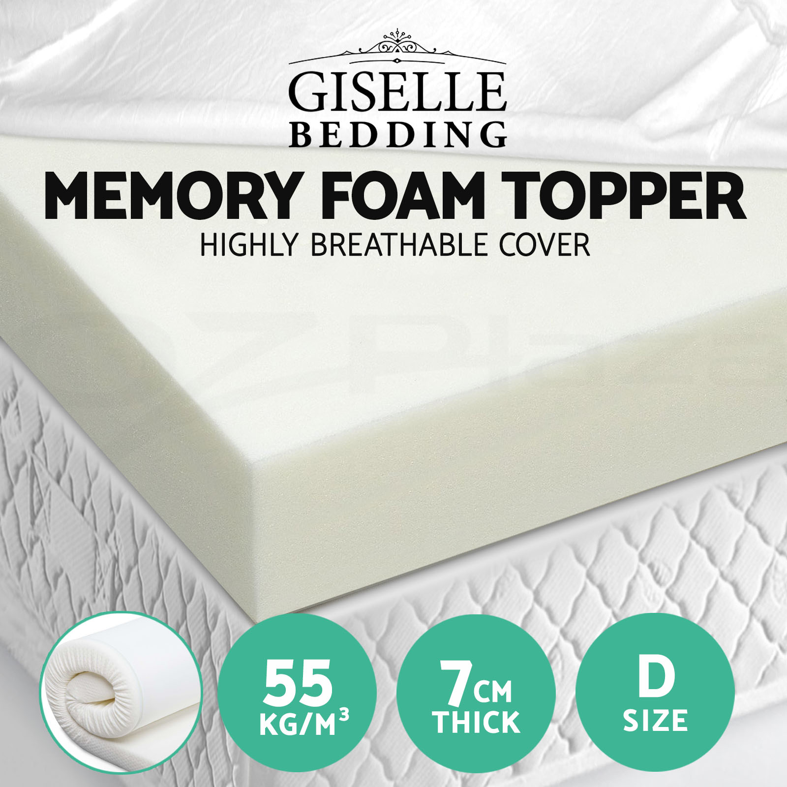 Giselle Bedding 7CM Memory Foam Mattress Topper BAMBOO Underlay Cover