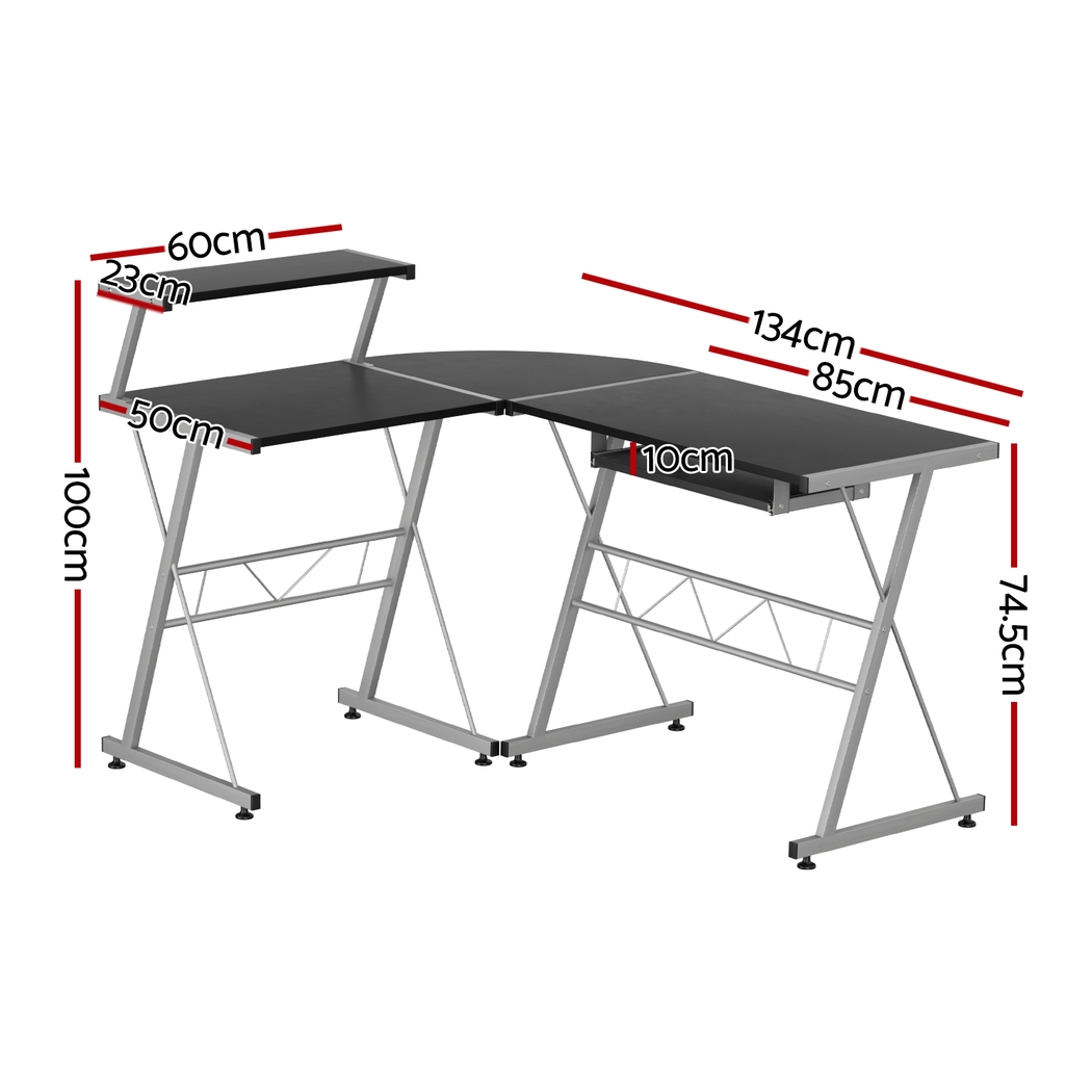 Details About Artiss Office Computer Desk Corner Table Metal Keyboard Tray Top Shelf Black