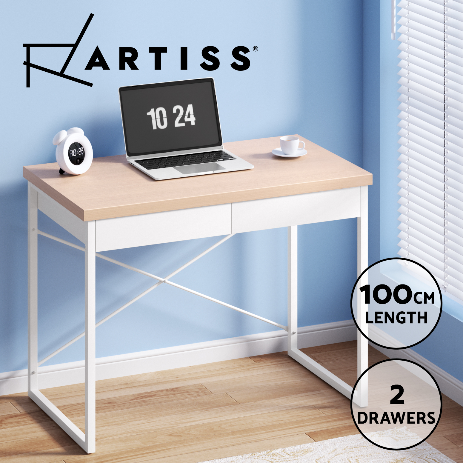 Artiss Office Desk Computer Study Desks Metal Table Home Laptop With Drawers - Picture 9 of 24