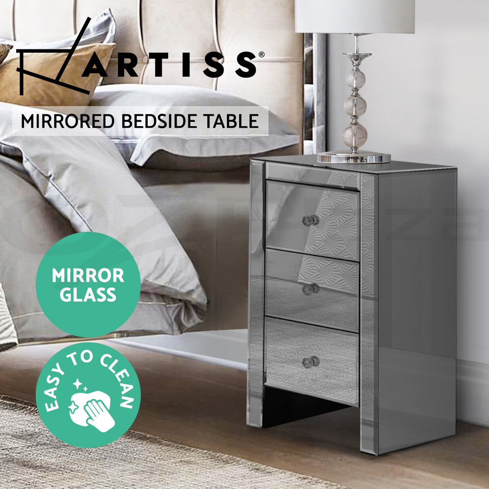 Artiss Bedside Table 3 Drawers Side Table Nightstand Mirrored Storage Cabinet - Picture 83 of 85