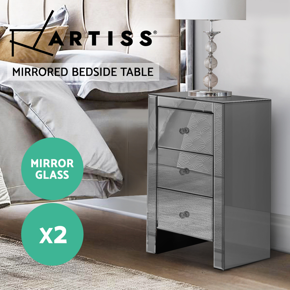 Artiss Bedside Table 3 Drawers Side Table Nightstand Mirrored Storage Cabinet - Picture 84 of 85