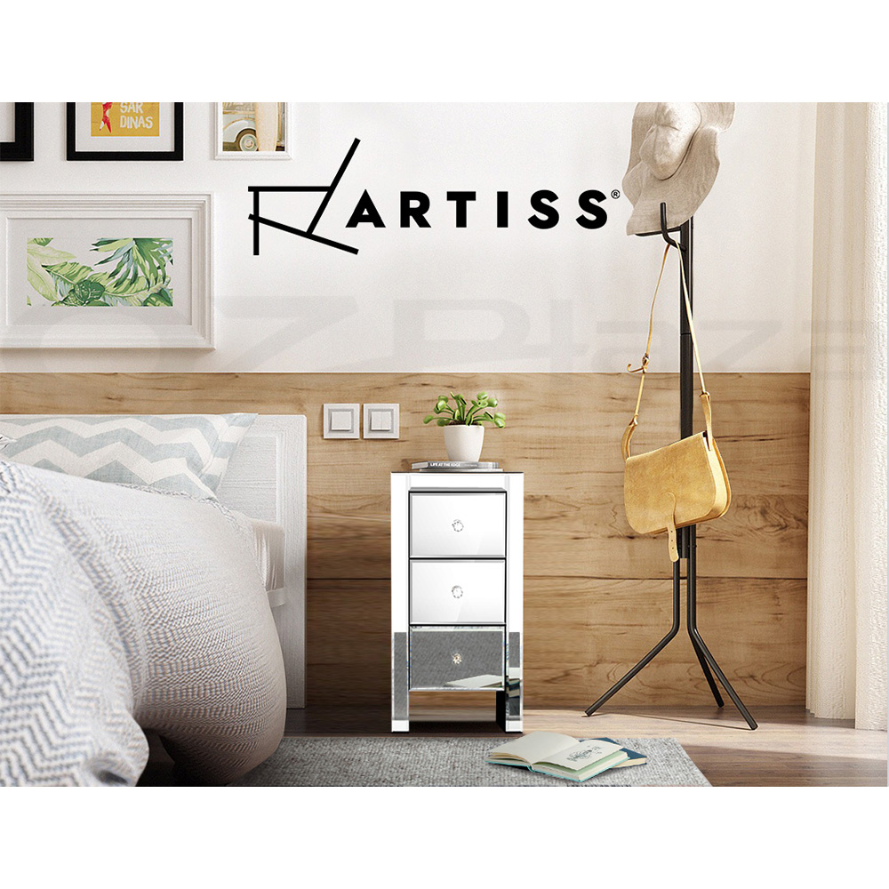 Artiss Bedside Table 3 Drawers Side Table Nightstand Mirrored Storage Cabinet - Picture 61 of 85