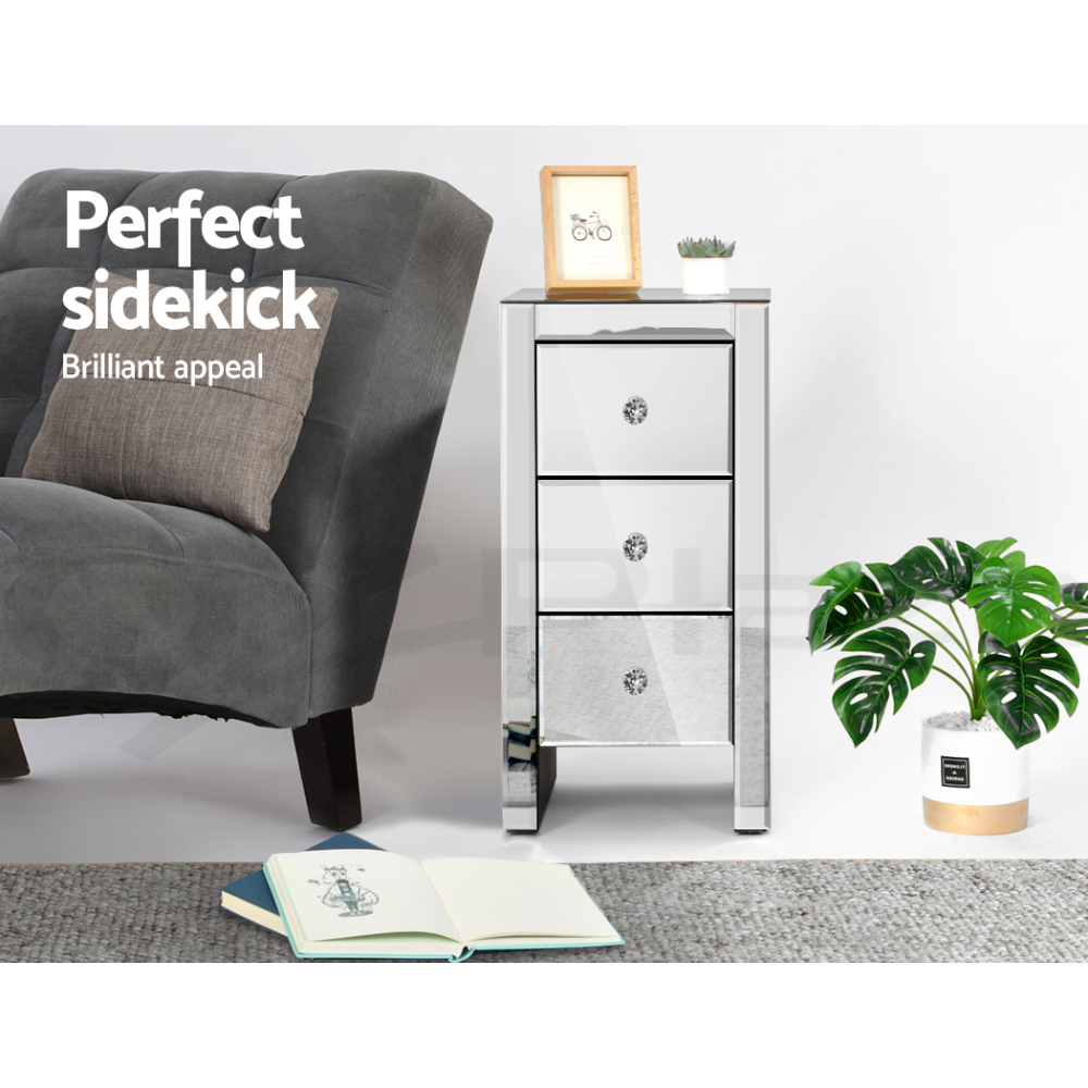 Artiss Bedside Table 3 Drawers Side Table Nightstand Mirrored Storage Cabinet - Picture 65 of 85