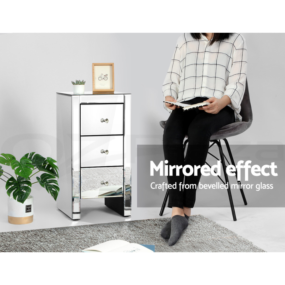 Artiss Bedside Table 3 Drawers Side Table Nightstand Mirrored Storage Cabinet - Picture 66 of 85