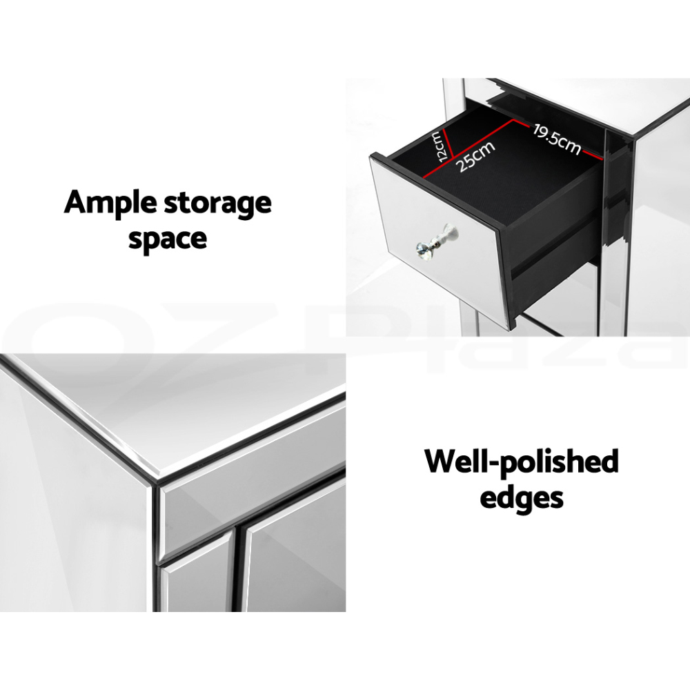 Artiss Bedside Table 3 Drawers Side Table Nightstand Mirrored Storage Cabinet - Picture 68 of 85