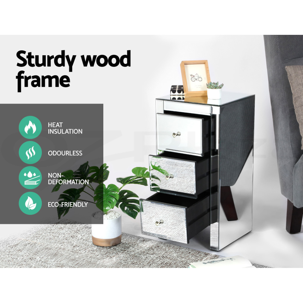 Artiss Bedside Table 3 Drawers Side Table Nightstand Mirrored Storage Cabinet - Picture 70 of 85
