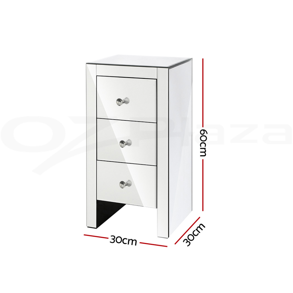 Artiss Bedside Table 3 Drawers Side Table Nightstand Mirrored Storage Cabinet - Picture 71 of 85