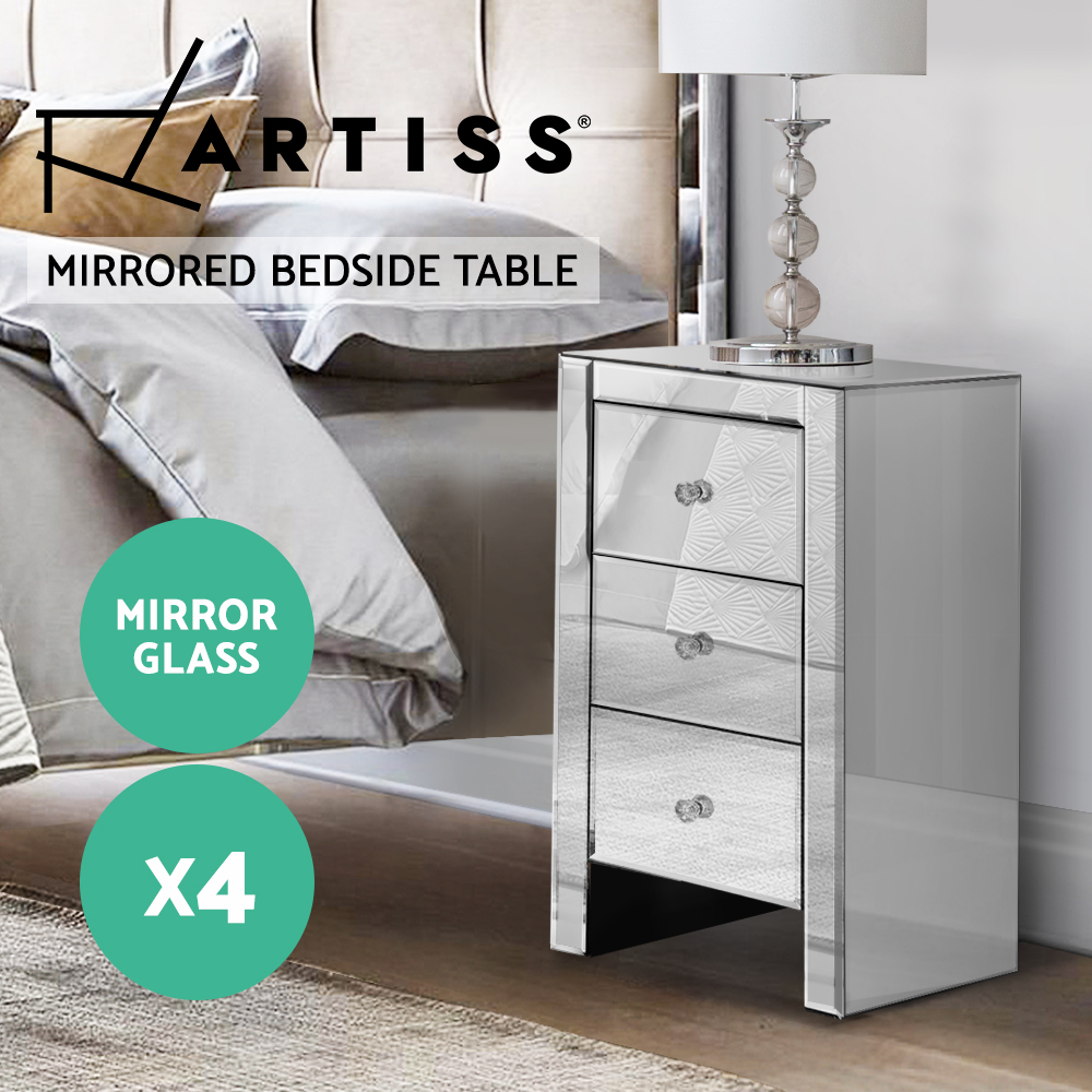 Artiss Bedside Table 3 Drawers Side Table Nightstand Mirrored Storage Cabinet - Picture 73 of 85