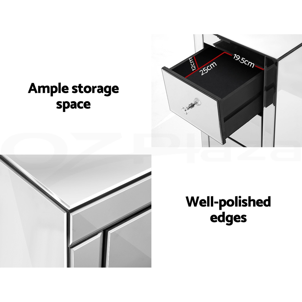 Artiss Bedside Table 3 Drawers Side Table Nightstand Mirrored Storage Cabinet - Picture 78 of 85
