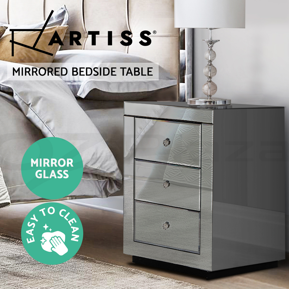 Artiss Bedside Table 3 Drawers Side Table Nightstand Mirrored Storage Cabinet - Picture 39 of 85
